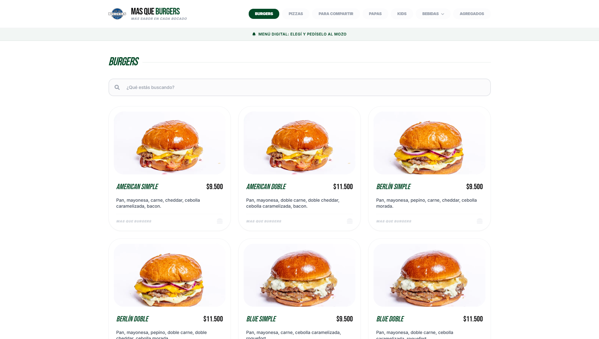 Mas que Burgers Menú